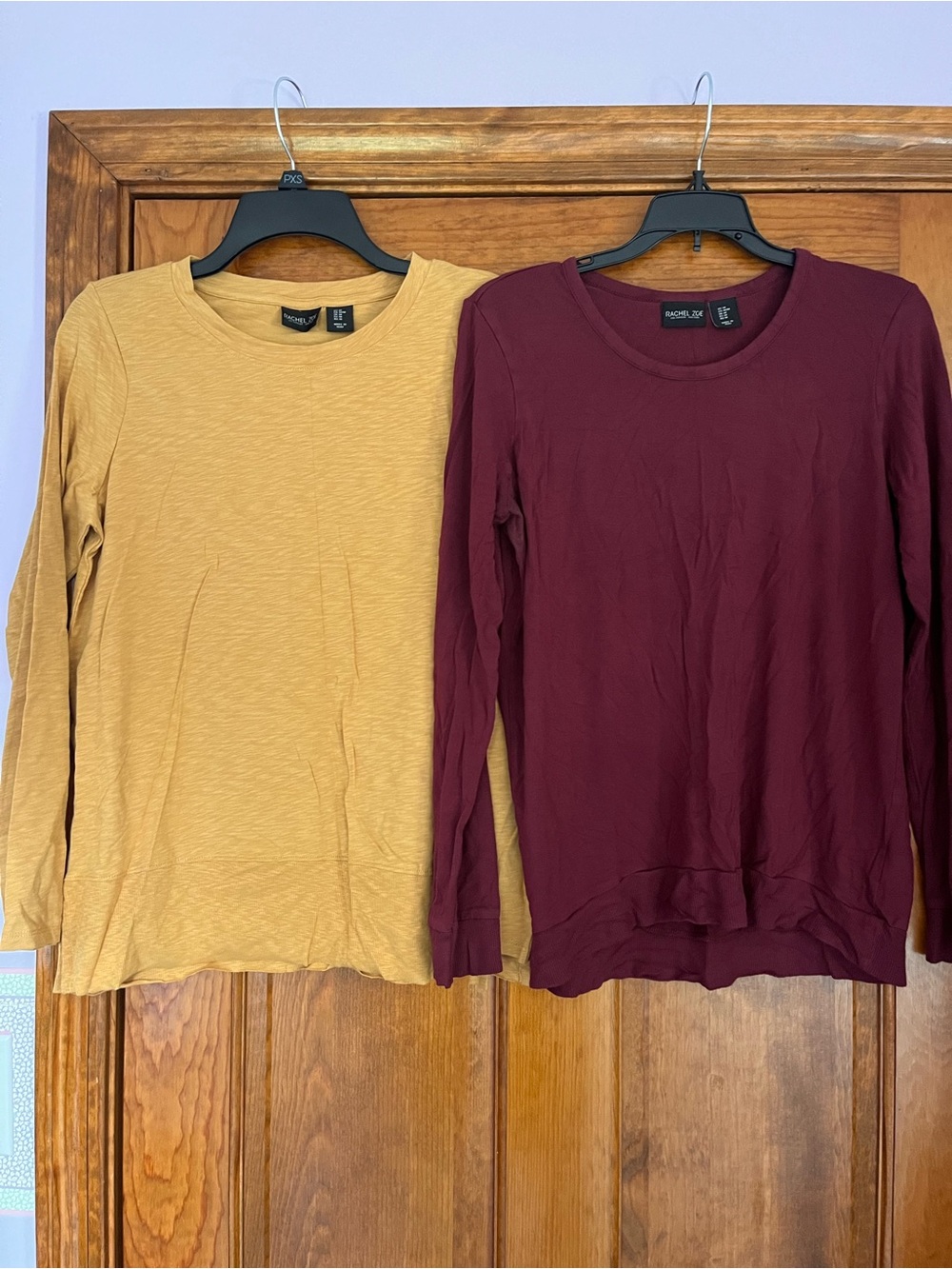 (2) Rachel Zoe Long-Sleeve Crewneck Top - Mustard and Burgundy